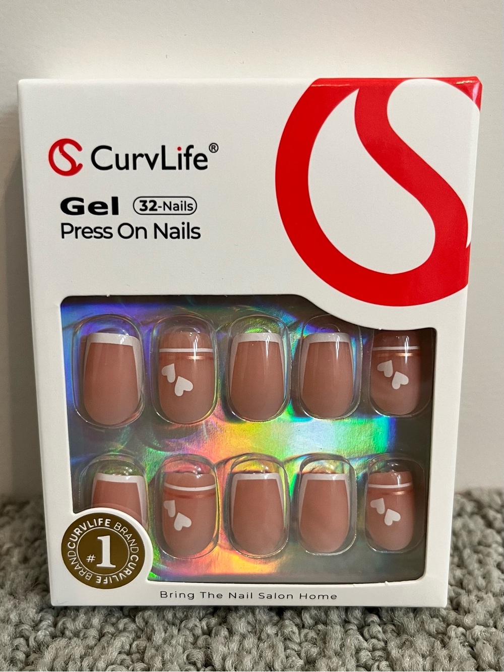 🩷 CurvLife Gel Press-On Nails - Nude Pink French with Heart Accent